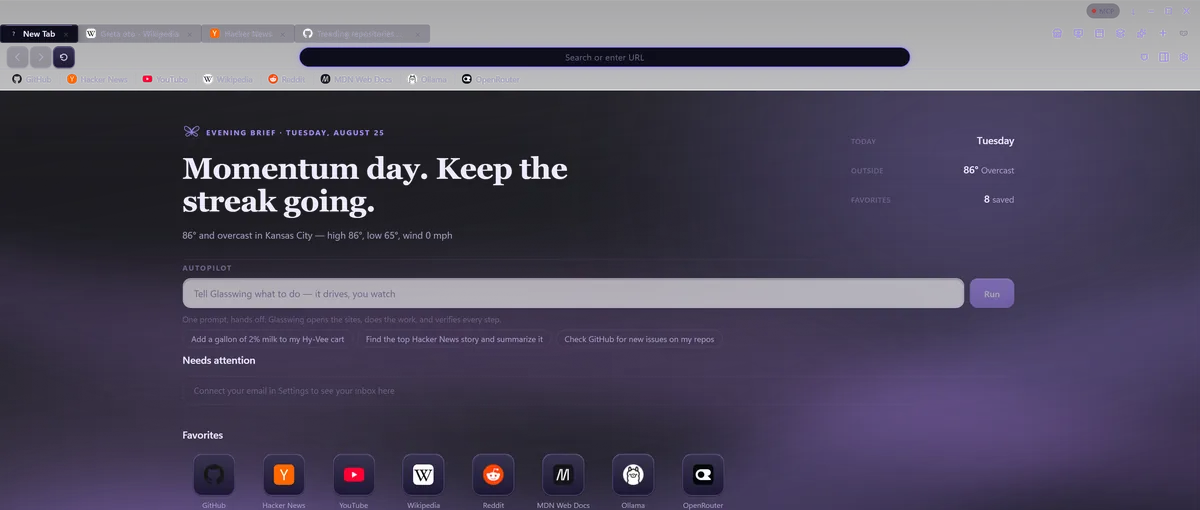Glasswing in the Midnight Aurora theme